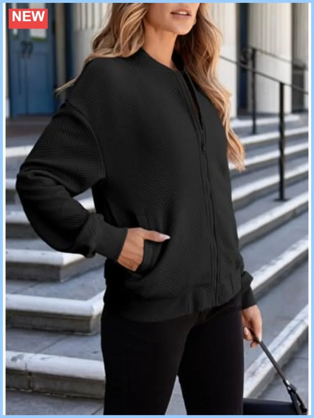 Women's Casual Bomber Jacket Stand Collar Zip Up Pockets